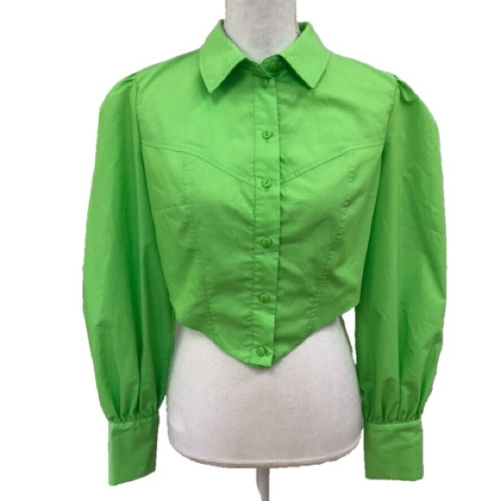 River Island Green Puff Sleeve Top
